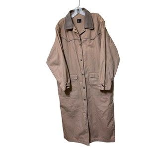 Lizsport Khaki Duster Coat Faux Suede Collar Size 2X
